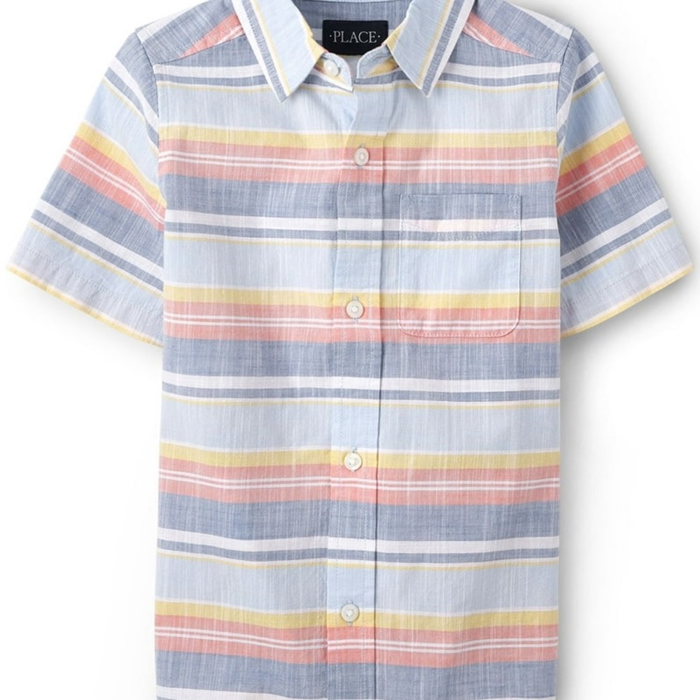 NWT TCP The Children’s Place Boys Pastel Stripe Button-Up Shirt Sz 7/8 Easter